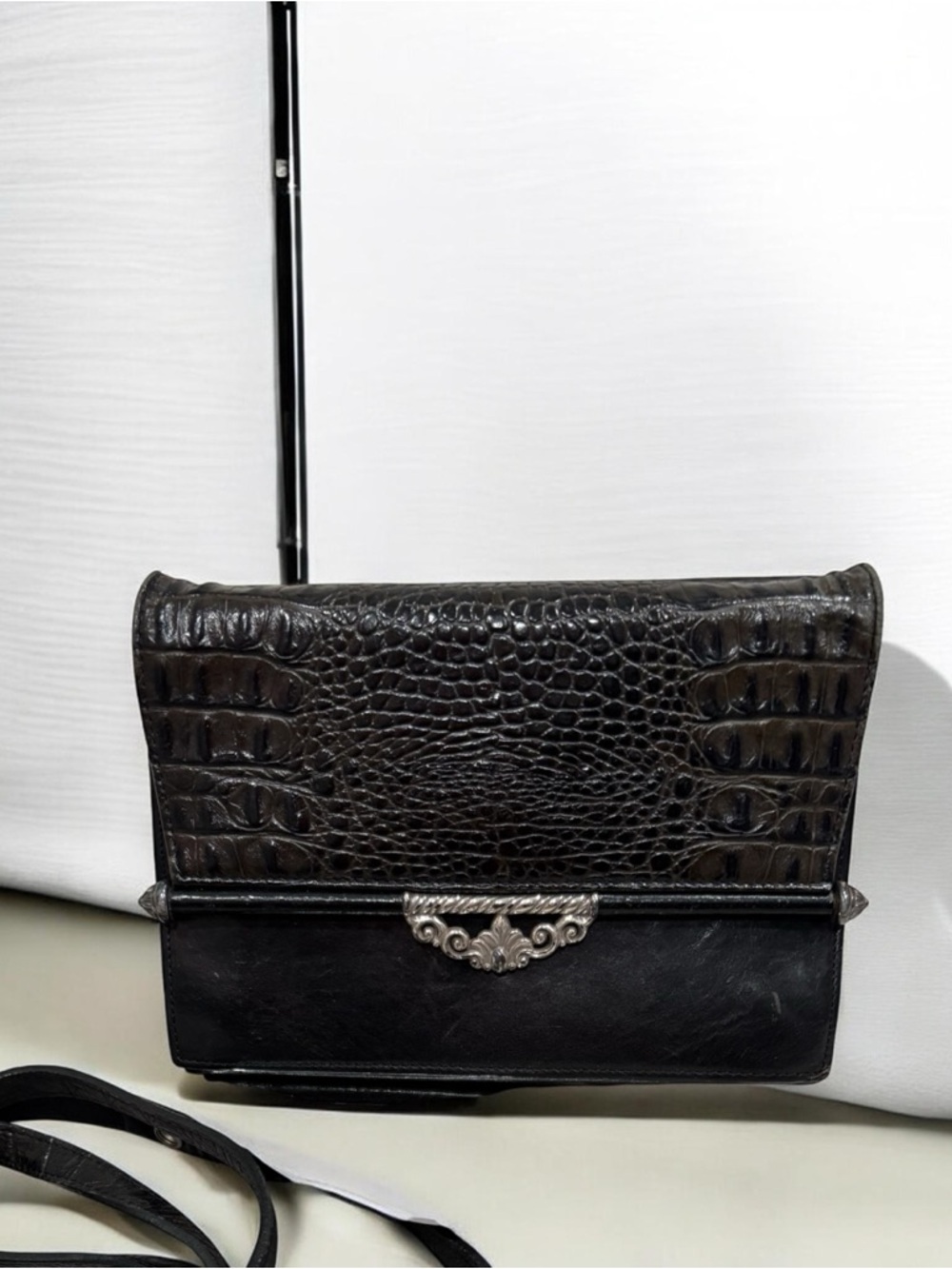 Brighton Croc-Embossed Leather Crossbody Bag - Classic Elegance